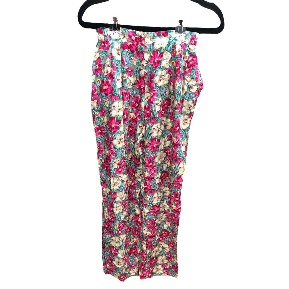 Elastic Buttoned Floral Trousers - Vintage