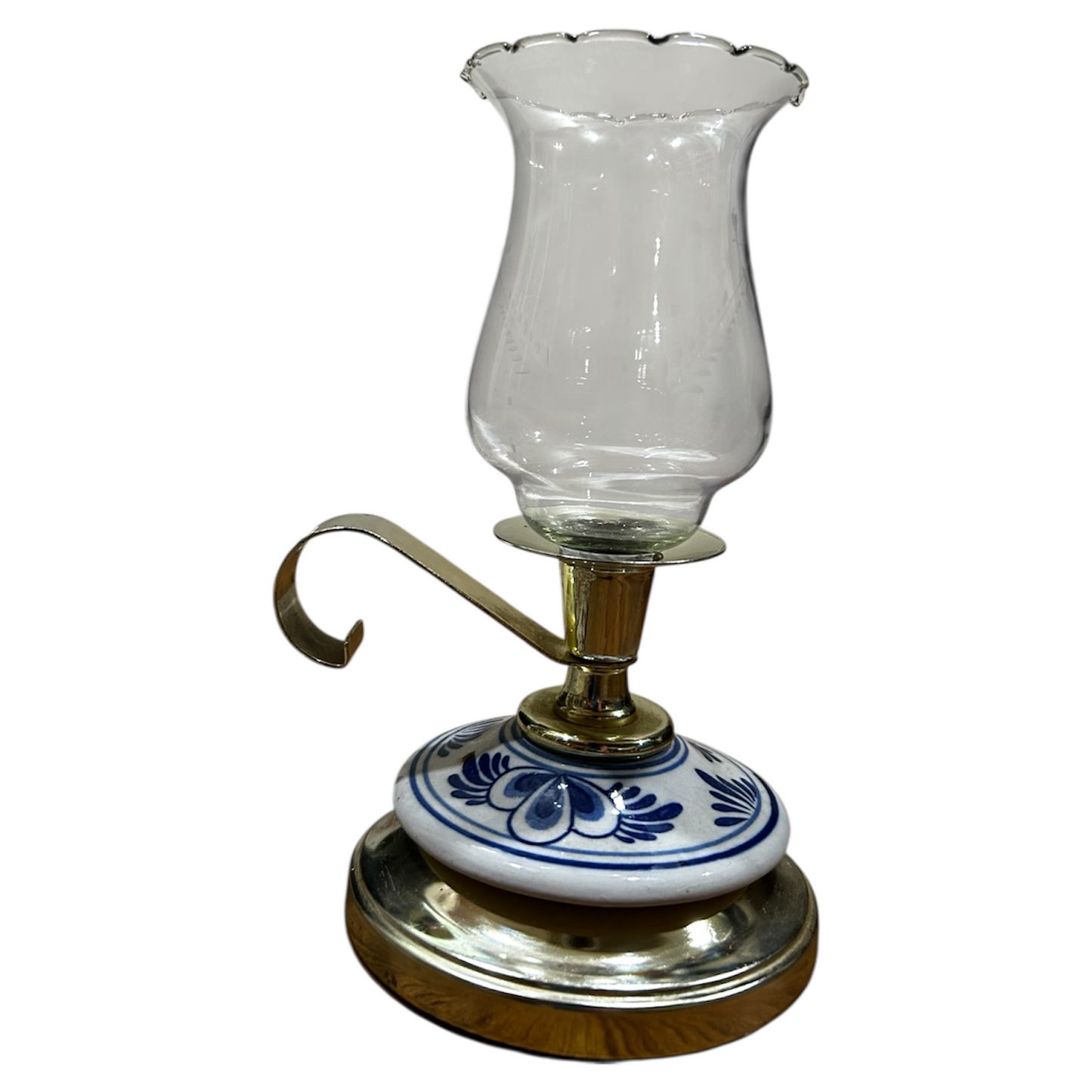 Blue and White Candle Glass Lamp - Vintage