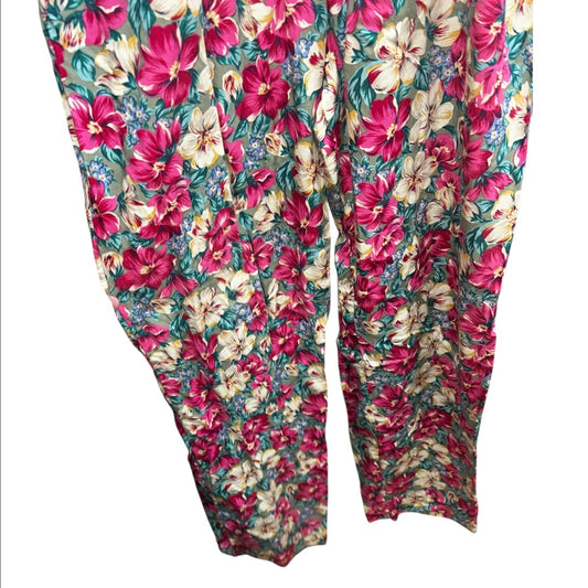 Elastic Buttoned Floral Trousers - Vintage