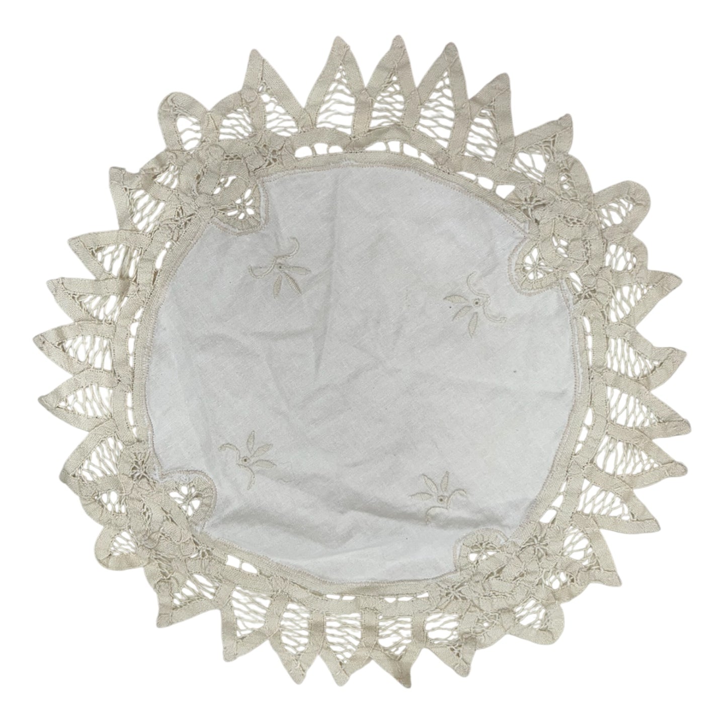 White Lace Trimmed Doilies 12” Set of 3