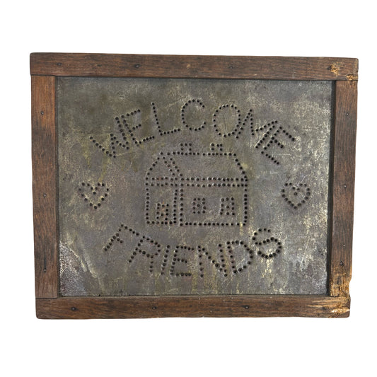 WELCOME FRIENDS Tin Sign With Wooden Frame Hanging Wall Decor