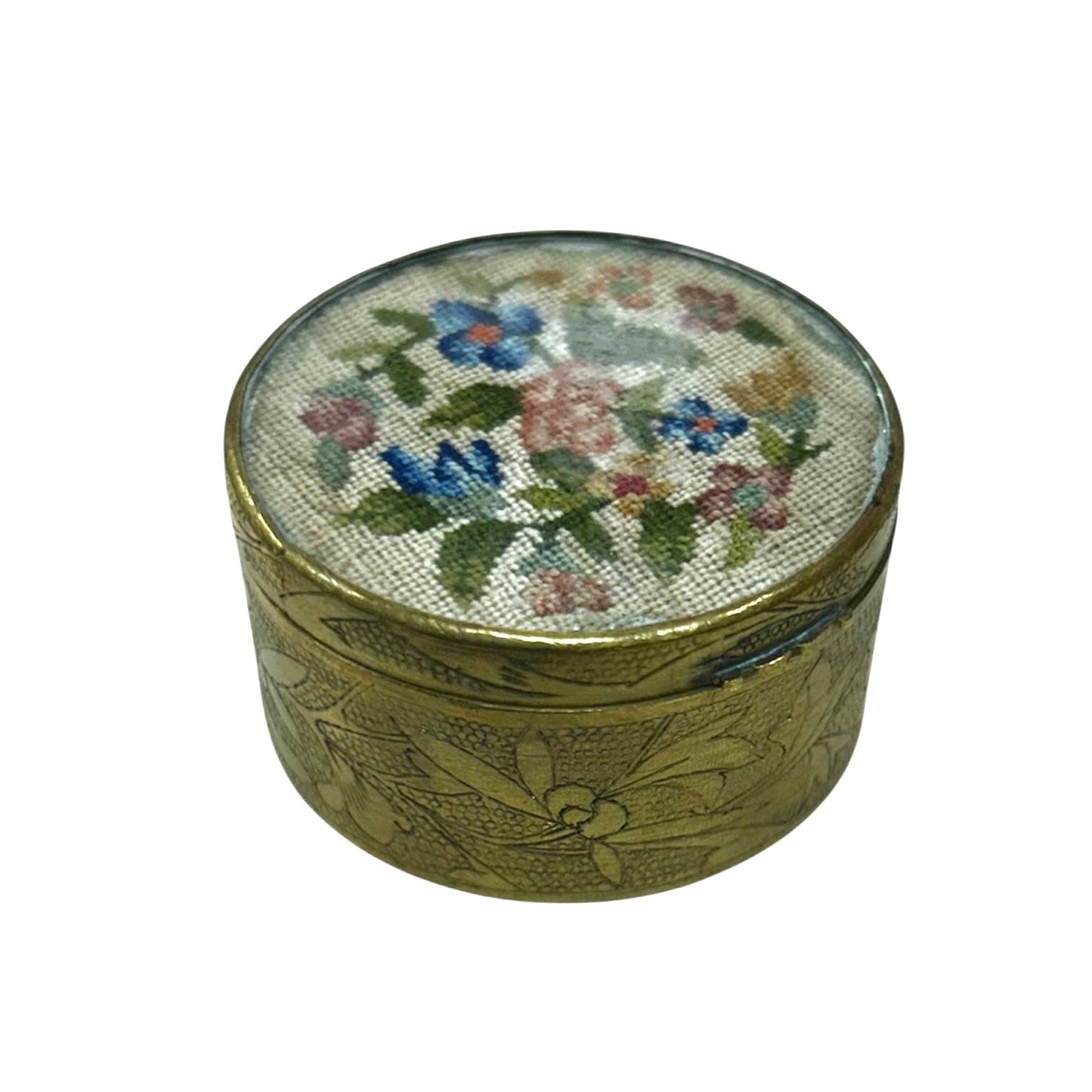 Brass Round Floral Trinket Box
