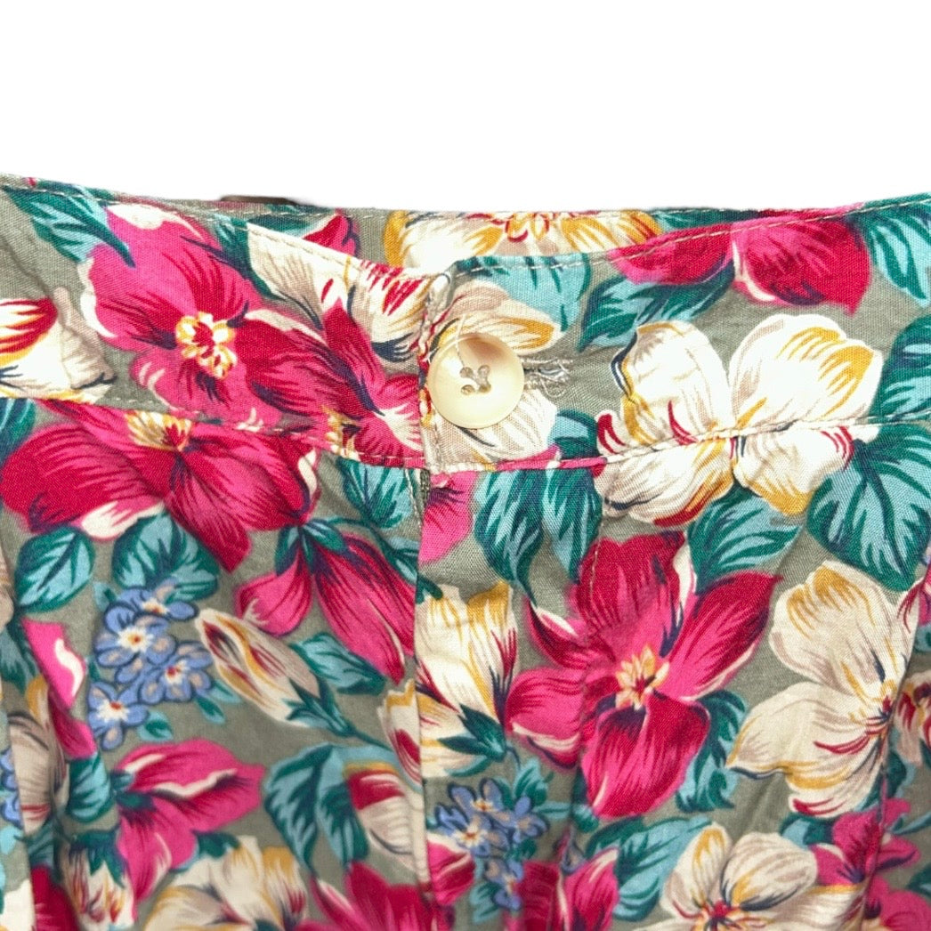 Elastic Buttoned Floral Trousers - Vintage