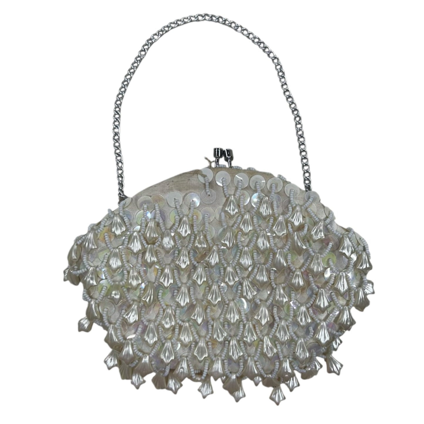 1950s Small Iridescent Shell and Beaded Jeweled Evening Clutch