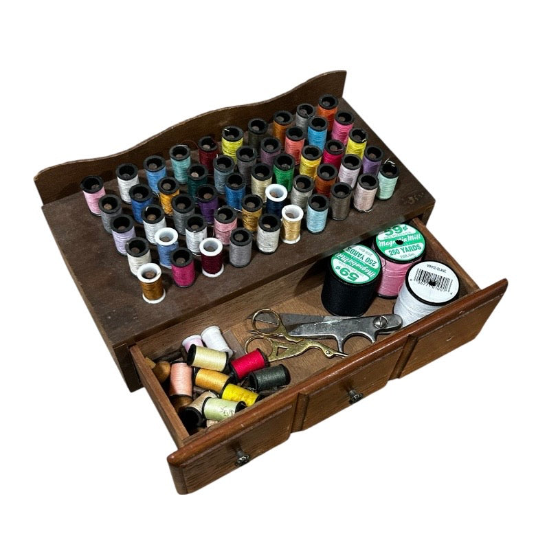 Wooden Sewing Kit with Drawer - Vintage