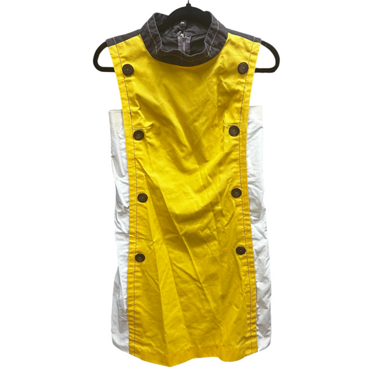 1960s Styles Button Yellow Color Block Dress