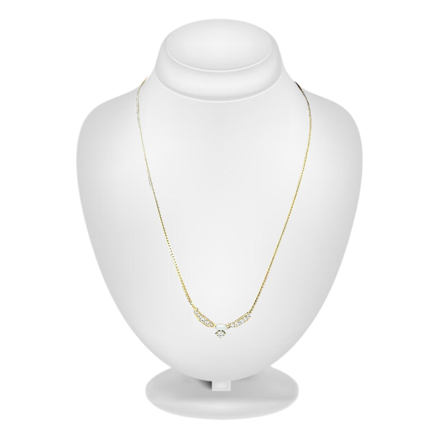 1980s Ronté Of Beverly Hills Genuine Opal 14 Karat Gold Rhinestone Pendant Necklace