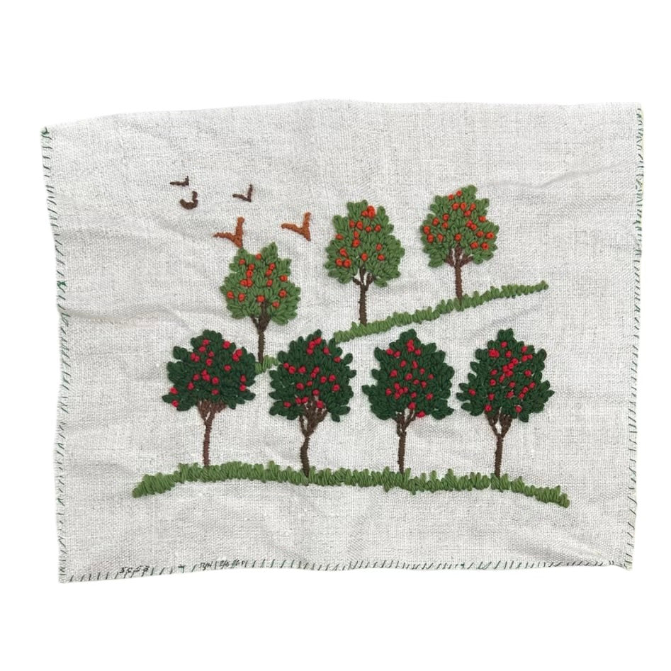 Crewel Embroidery Apple Orchard Towel Picture Insert