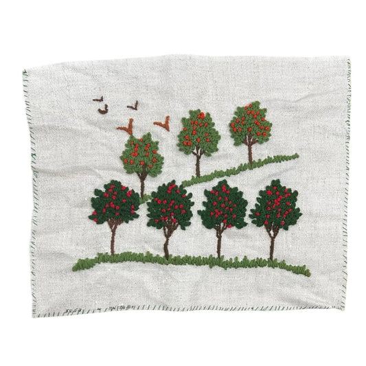 Crewel Embroidery Apple Orchard Towel Picture Insert