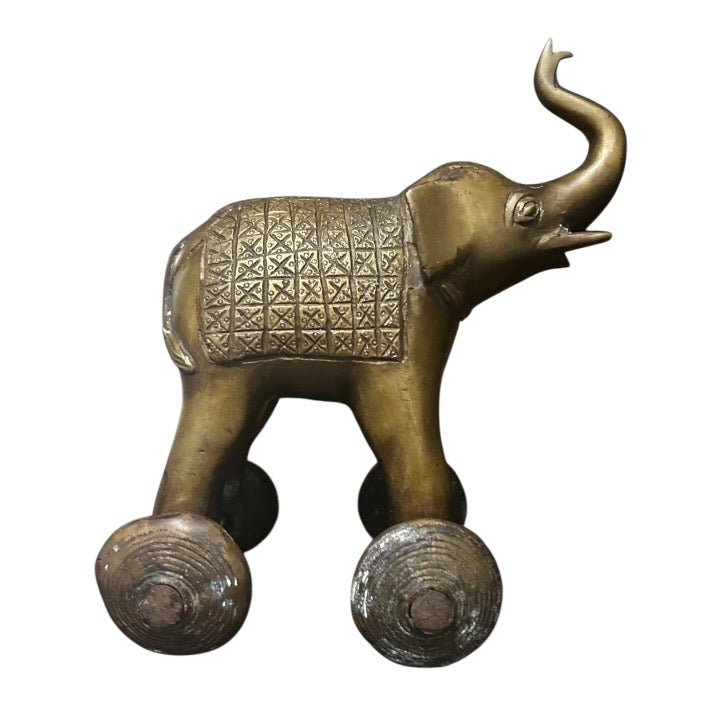Solid Brass Elephant On Wheels