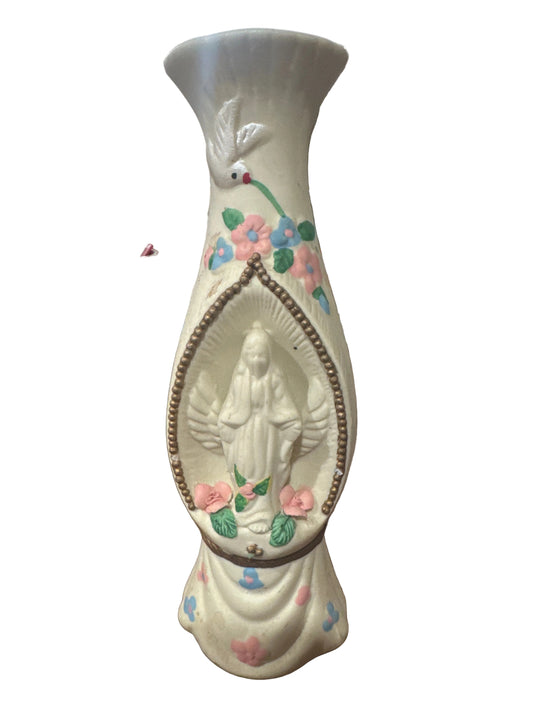 Catholic Virgin Mary Porcelain Bud Vase - Vintage