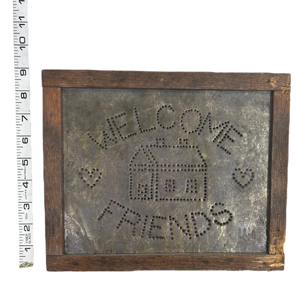 WELCOME FRIENDS Tin Sign With Wooden Frame Hanging Wall Decor - Vintage