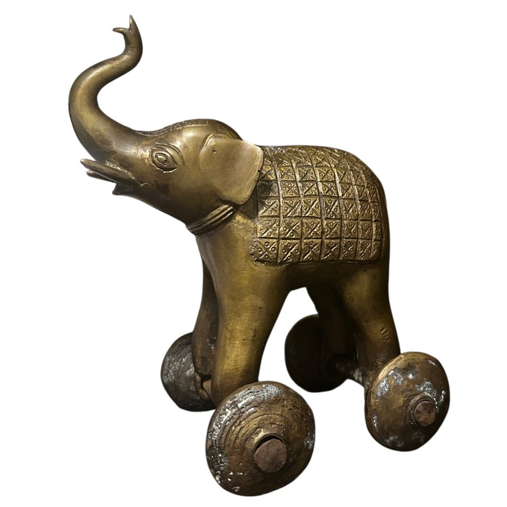 Solid Brass Elephant On Wheels