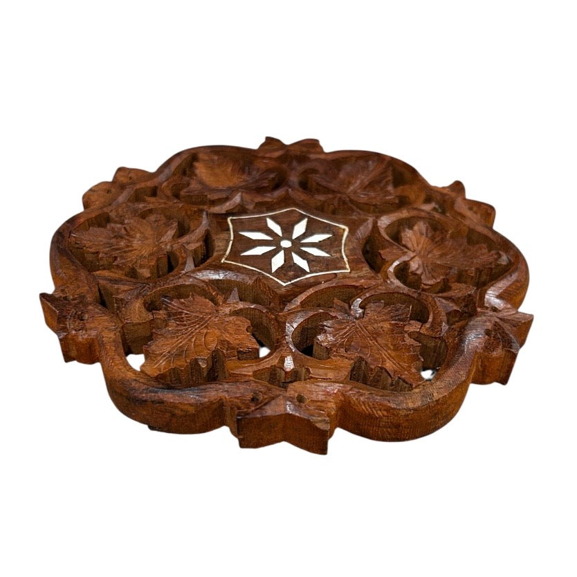 Detailed Wooden Tray Coaster Trivet - Vintage