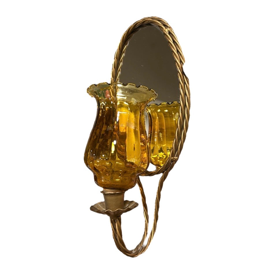 Mirror Sconce With Amber Votive - Vintage