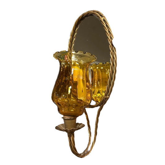 Mirror Sconce With Amber Votive - Vintage