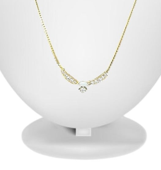 1980s Ronté Of Beverly Hills Genuine Opal 14 Karat Gold Rhinestone Pendant Necklace