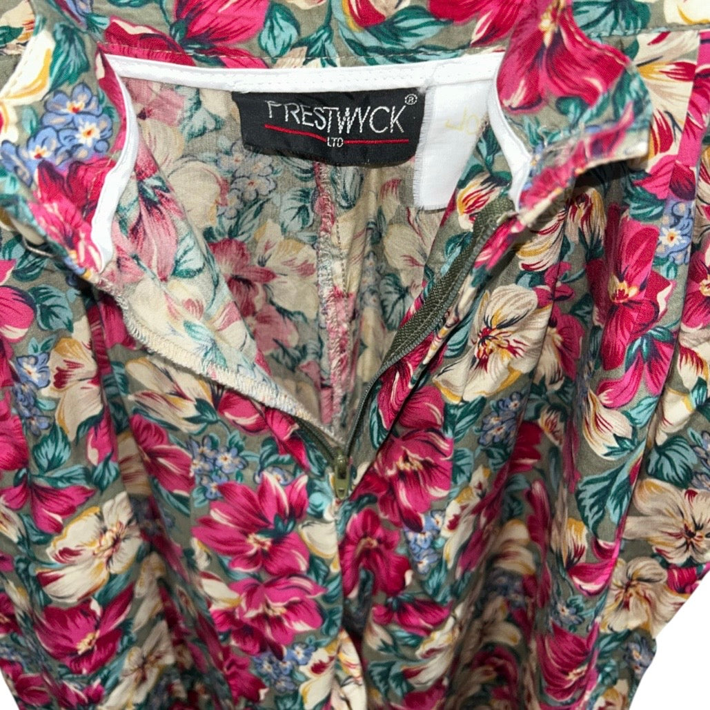 Elastic Buttoned Floral Trousers - Vintage