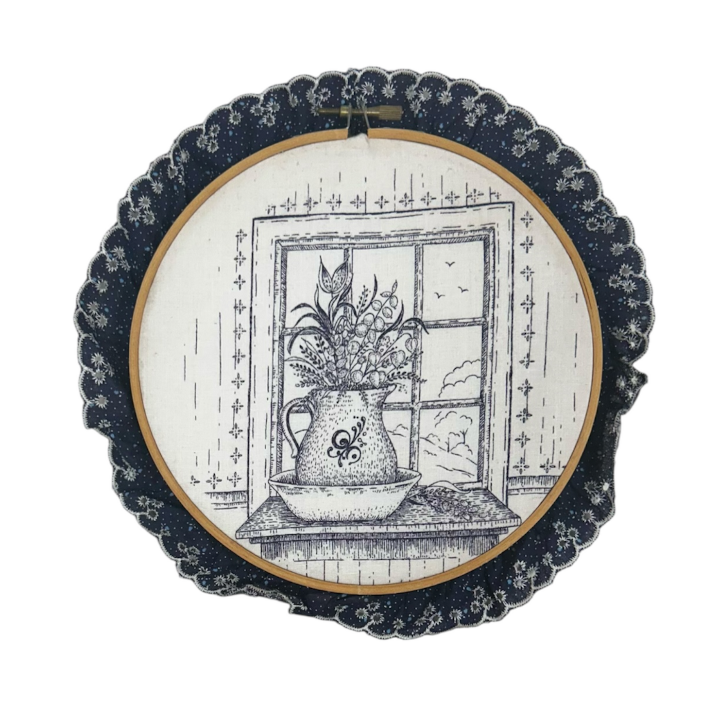 Line Art With Lace Embroidery Hoop