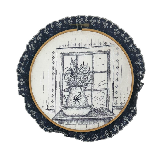 Line Art With Lace Embroidery Hoop