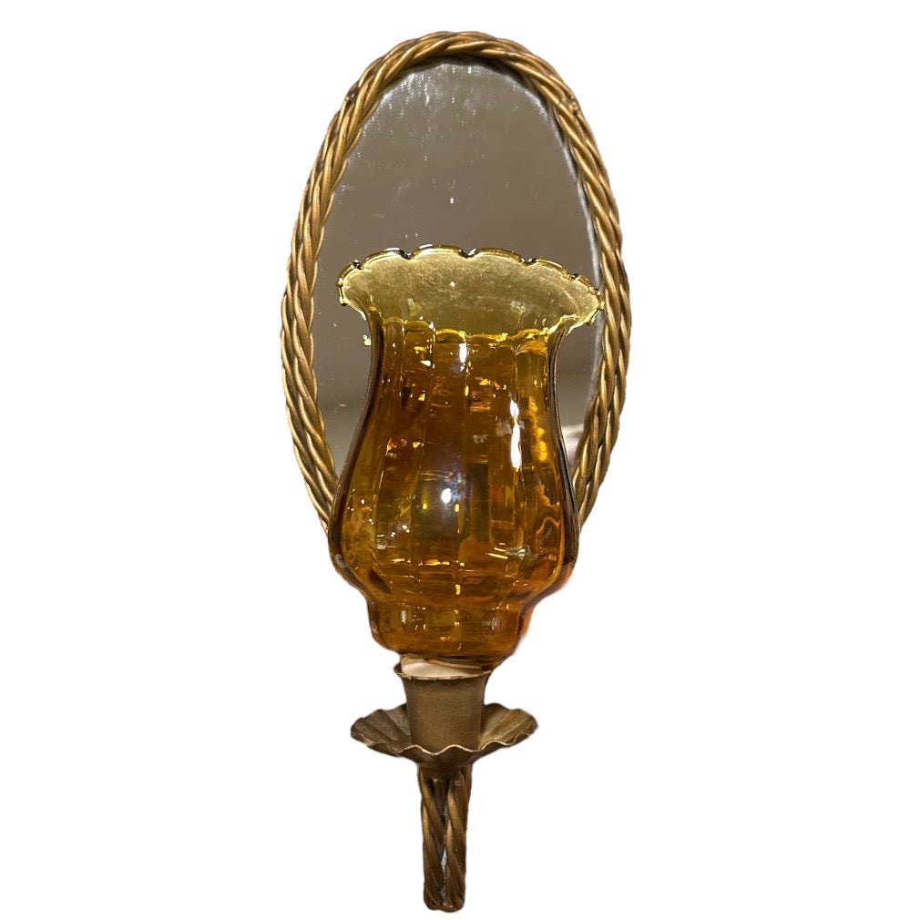 Mirror Sconce With Amber Votive - Vintage