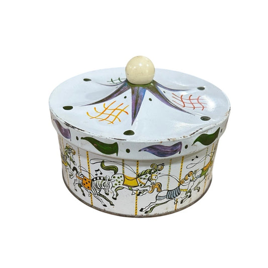 1950s Biscuit Tin Carousel Metal Container- Vintage