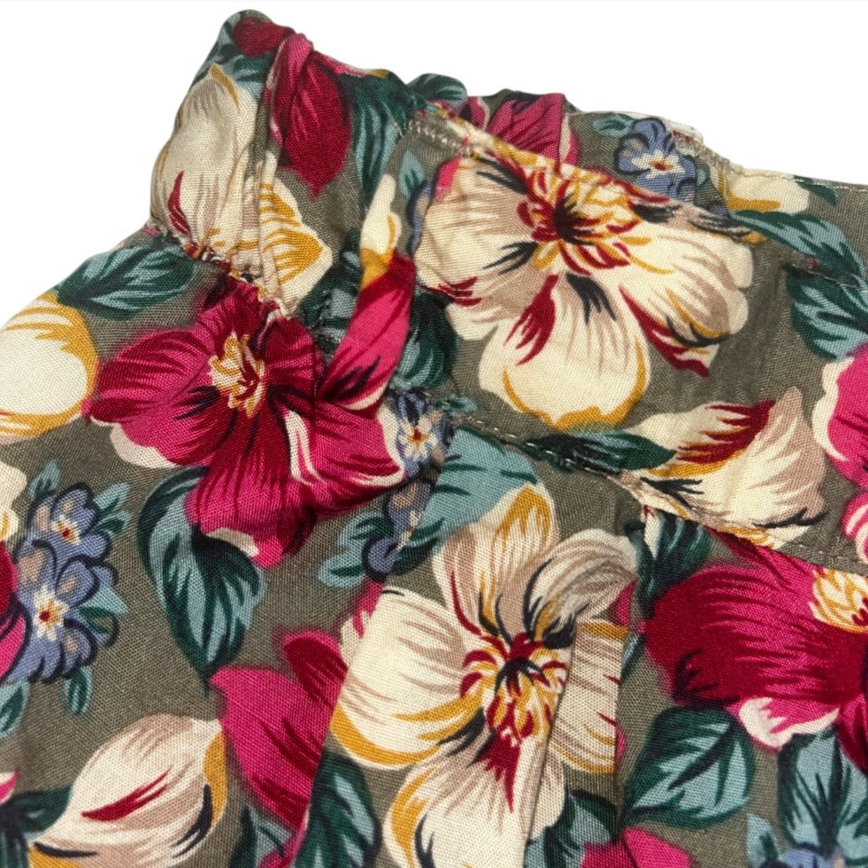 Elastic Buttoned Floral Trousers - Vintage