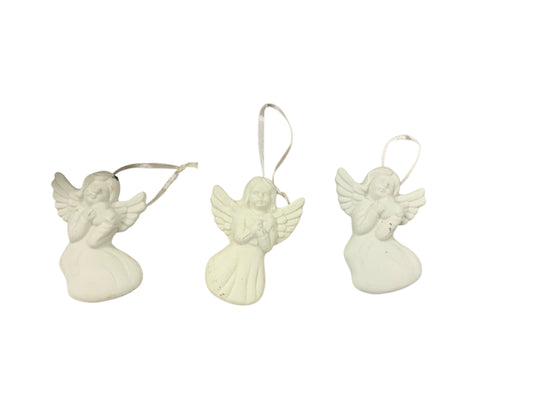 Set of 3 Ceramic Angel Ornaments - Vintage